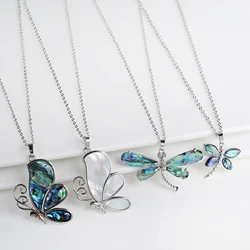 New Creative Natural Shell Design Insect Butterfly Dragonfly Pendant Necklace Personalized For Woman Party Vintage Jewelry Gift