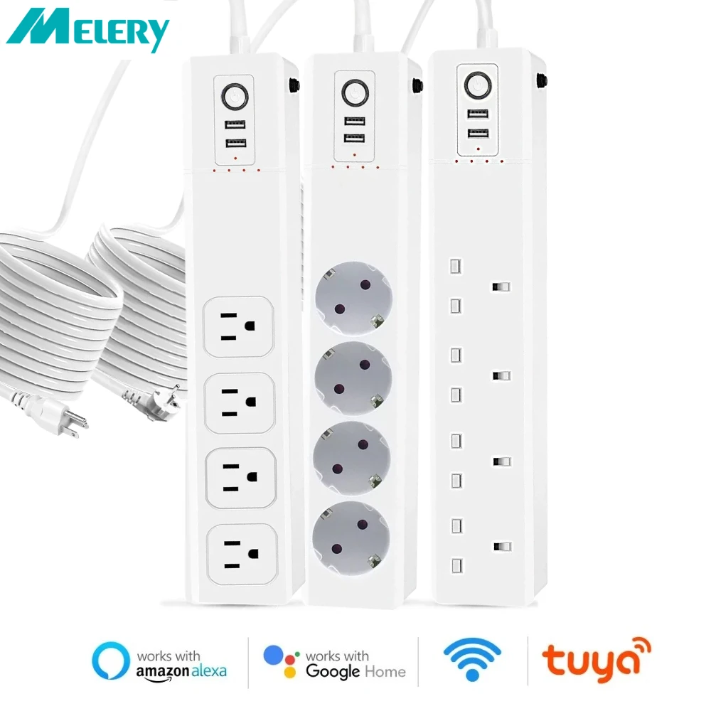 

Melery Wi-Fi Smart Розетки США/Великобритании/ЕС Удлинитель 4AC 2USB Tuya Smartlife Устройство защиты от перенапряжения Розетка с переключателем Alexa Google Home