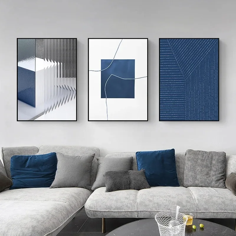 Nordic Abstract Line Woman Art Wall Poster Blue Geometric Pattern Canvas Painting Living Room Home Wall Decoration Cuadros