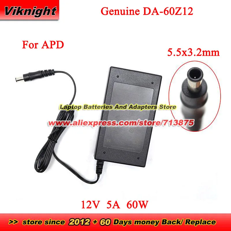 Genuine DA-60Z12 For APD Power Adapter 12V 5A 60W Power Supply With 5.5X3.2mm Tip