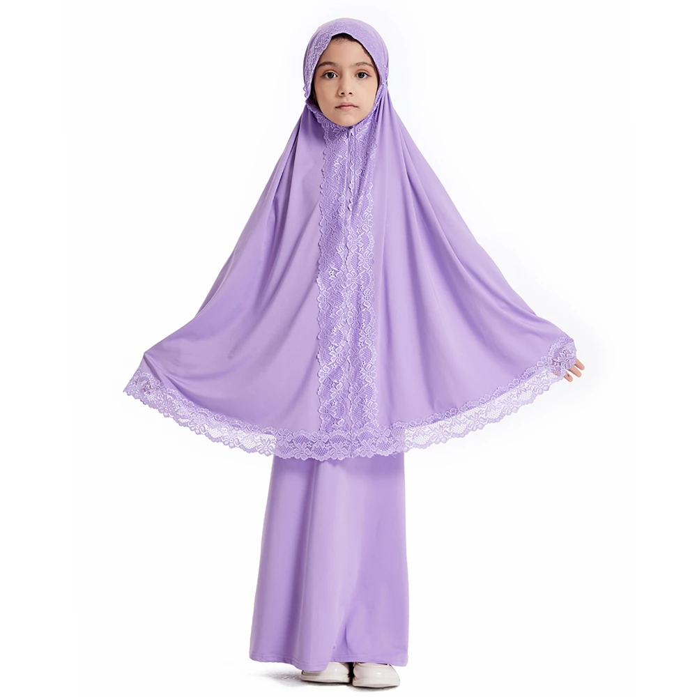 2 buah Hijab anak perempuan Muslim Abaya Khimar Jalabiya Turki Kaftan Lebaran djelaba jubah Arab rok syal Burqa Set mukena Ramadan