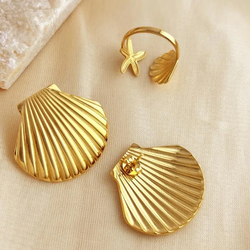 الصيف المرأة نجم البحر محارة قلادة من الصدف موضة الفولاذ المقاوم للصدأ الذهب/الفضة اللون كراب السلاحف المختنق الشاطئ مجوهرات هدايا