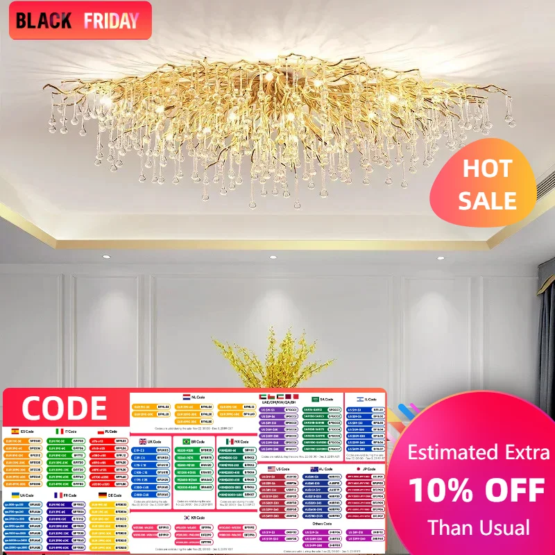 Modern Crystal LED Chandeliers Nodric Gold Sliver Luxury Ceiling Lamp for Living Room Kitchen Hotel Hall Indoor Decor FIxture