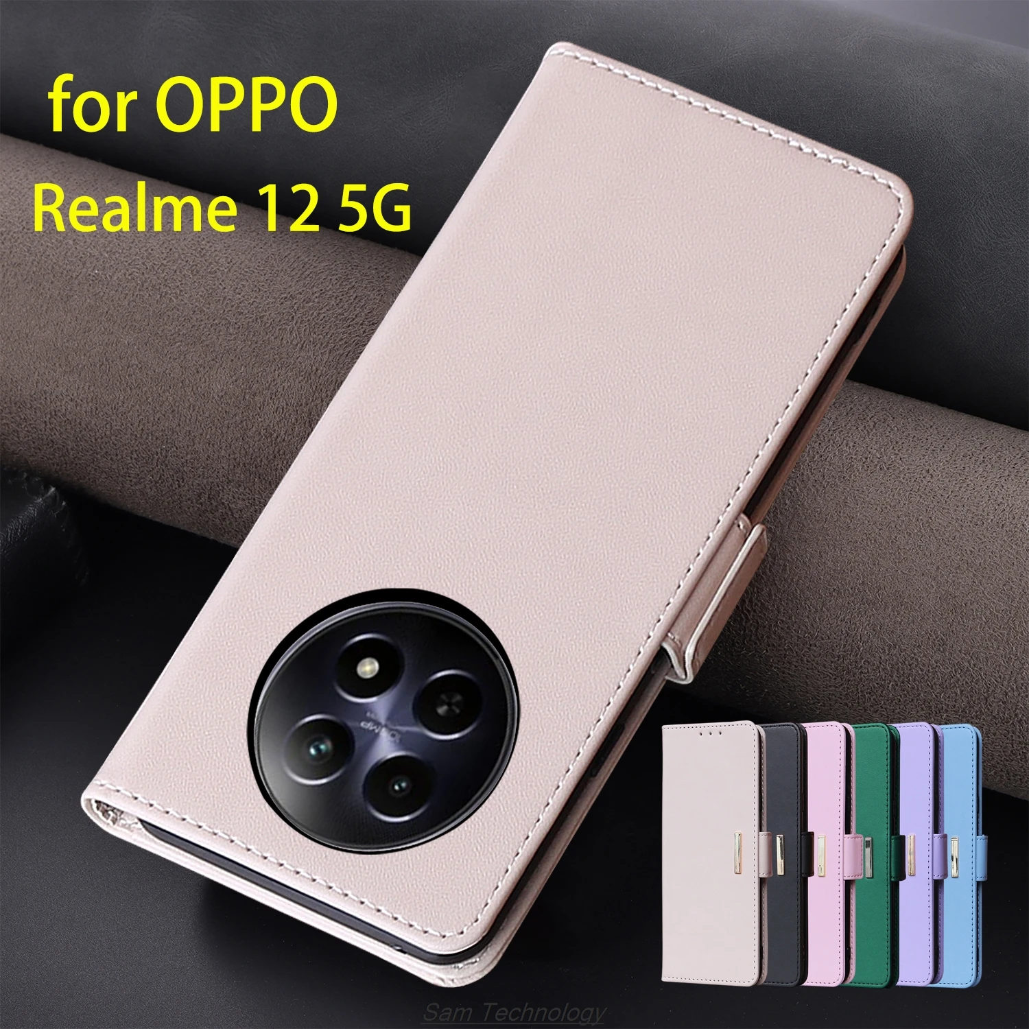 

Magnetic buckle Leather Case for OPPO Realme 12 5G / Realme 12X 5G Wallet RFID BLOCKING Flip Cover female Simple Fundas Coque