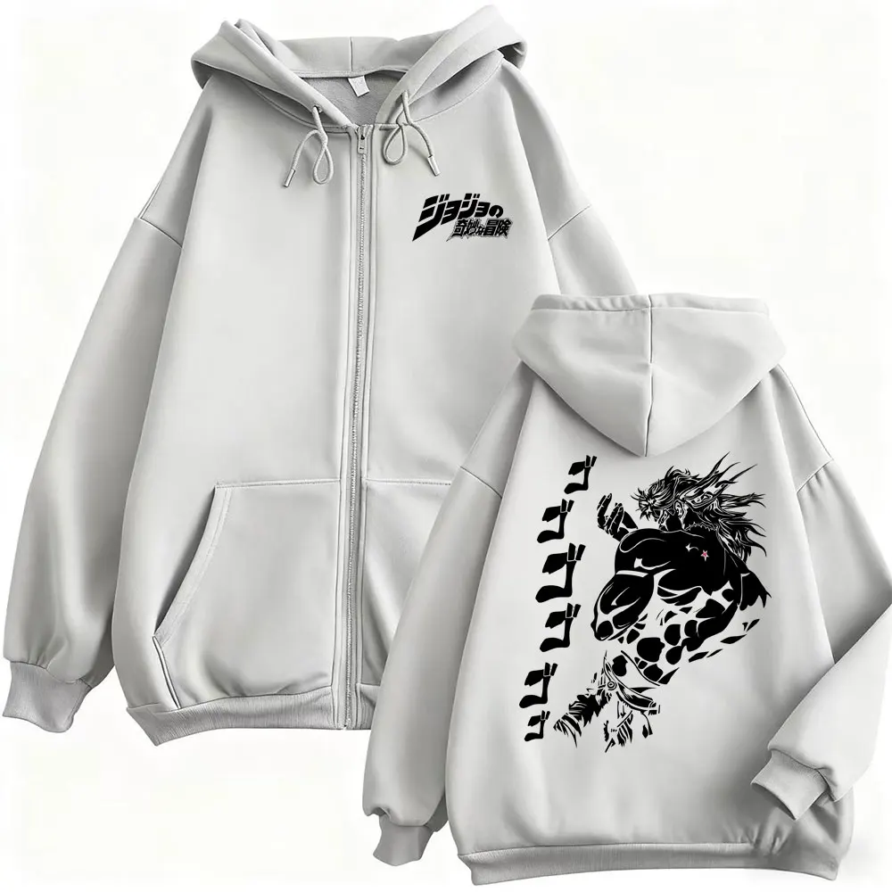 أنيمي جوجو مغامرة غريبة الجرافيك قلنسوة بسحاب ديو براندو زمم سترة الرجال النساء عادية القطن ريترو زمم البلوز #5