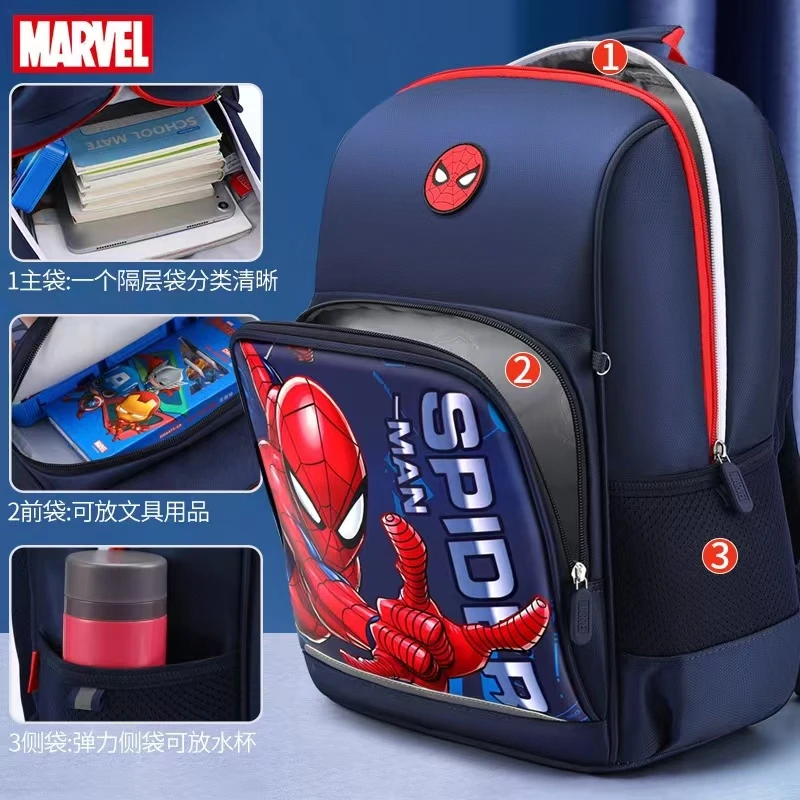 Disney-Mochilas escolares de Spider Man para niños, mochila ortopédica de hombro para estudiantes de primaria de grado 1-4, gran capacidad, regalos