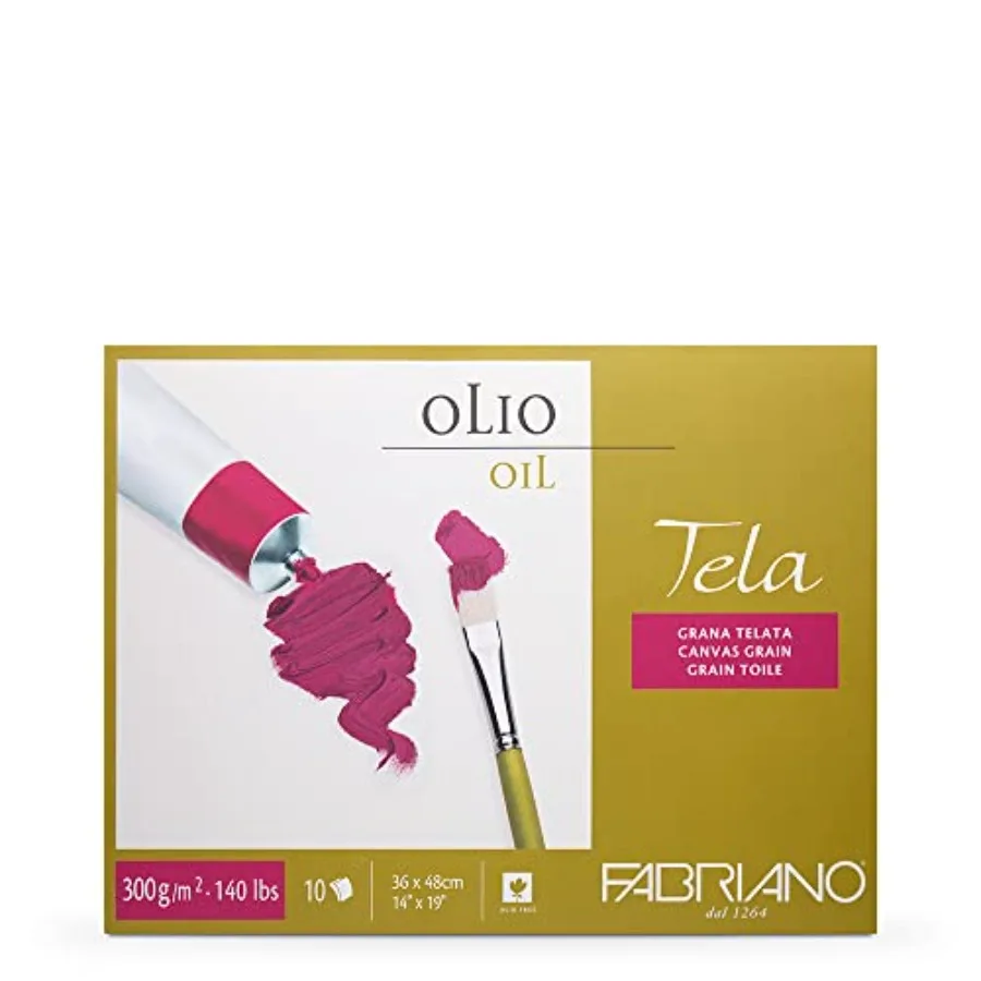 Papel para pintura al óleo con textura de lino, 300 g/m2, 36 x 48 cm, 10 hojas, bloque pegado en 4 lados, resistente a ácidos y al envejecimiento, blanco Arti