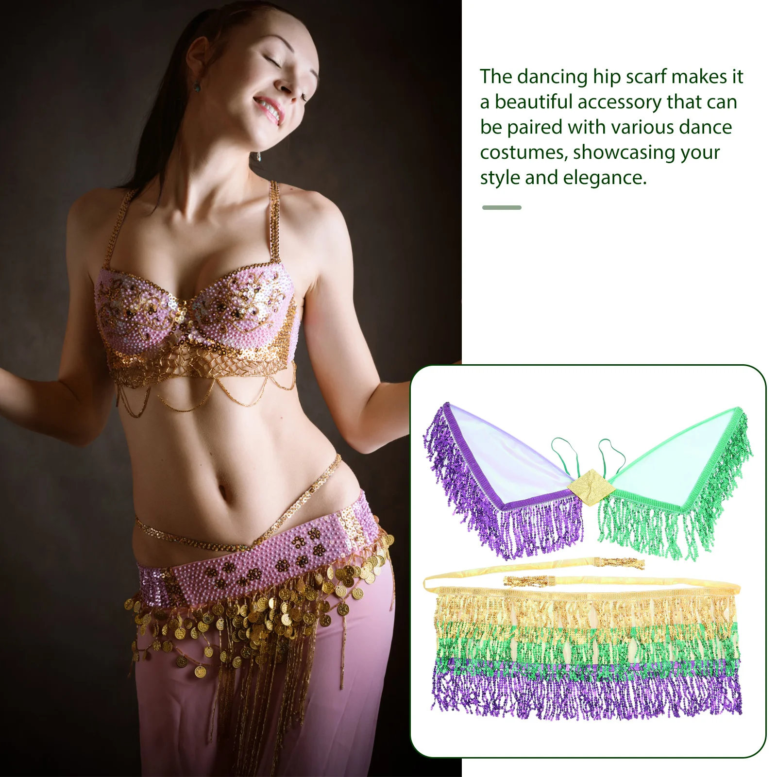 1 Set Fringe Wing Skirt Set Belly Dancing Hip Scarf Prop Wing Costume For Women Dance Performance Practice Cosplay Role Play