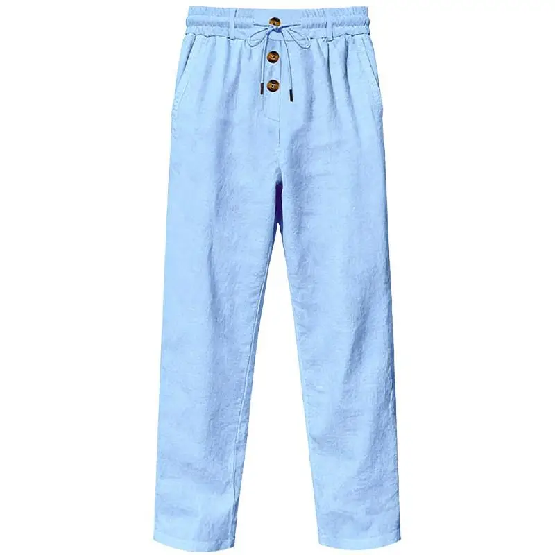 

Men's Breathable Cotton Linen Casual Sports Long Pants Spring Summer New Sle Loose Fit Comfortable High Waist Straight Leg