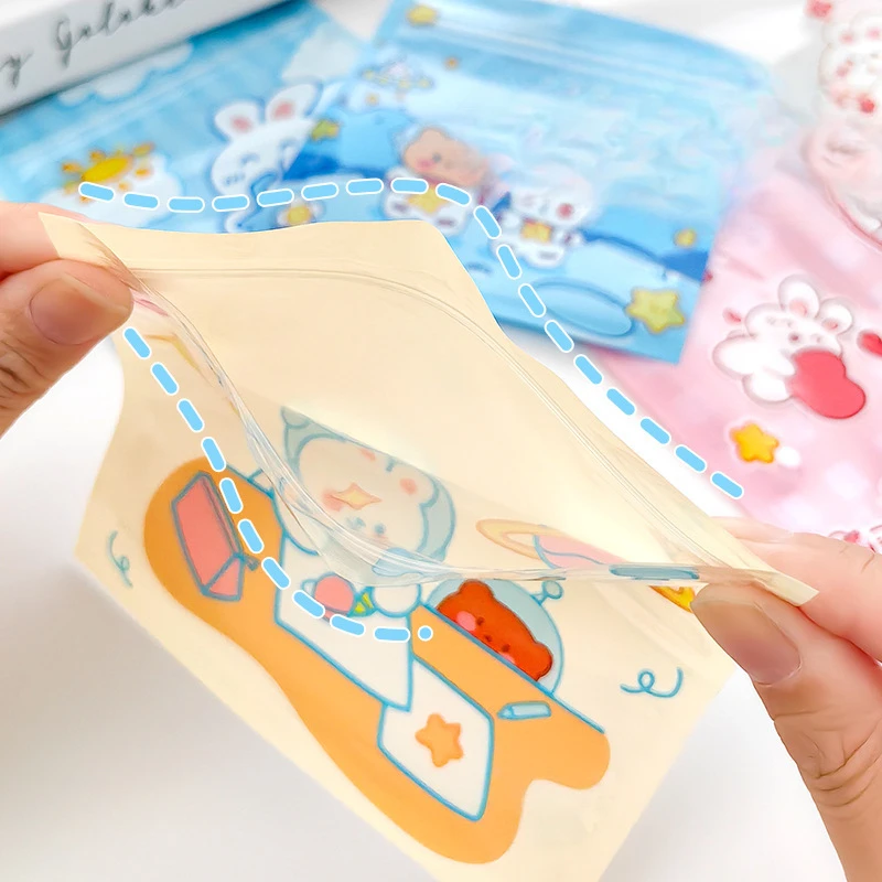 100 الكرتون لطيف رائعتين اكسسوارات مشبك شعر التعبئة والتغليف حقيبة تخزين المجوهرات كابل بيانات حقيبة عزل العناصر الصغيرة الذاتي حقيبة عزل