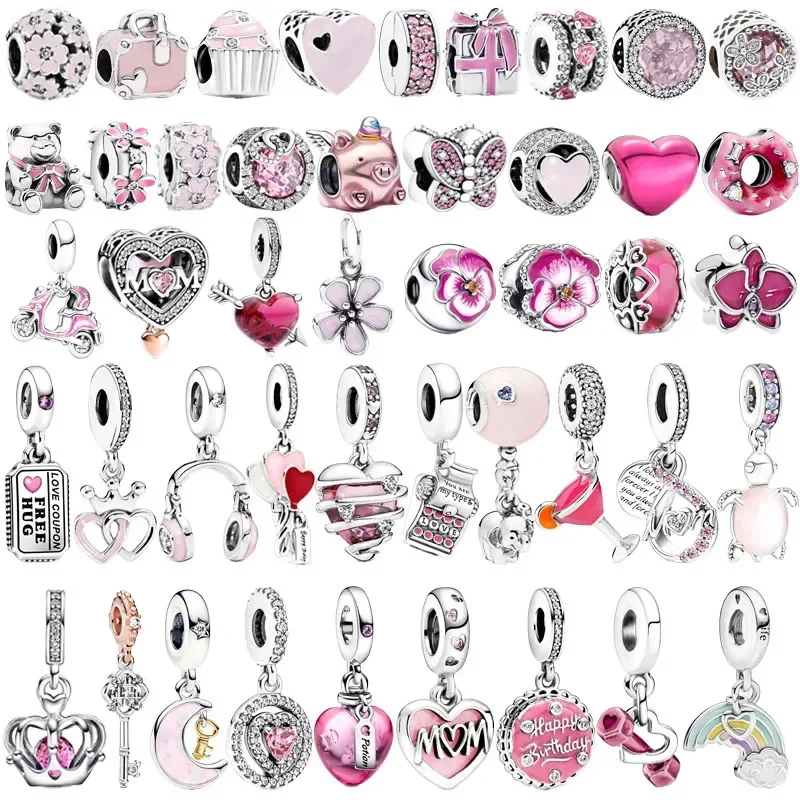 

NEW Authentic 925 Sterling Silver Pink Original Charm Love Potion Murano Glass Heart Dangle Beads Fit Pandora Bracelet Jewelry