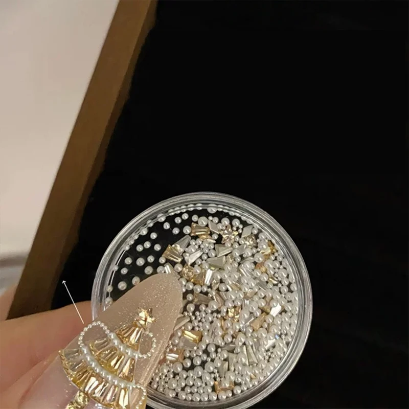 1 صندوق من أحجار الراين لفن الأظافر باللون الأبيض والوردي والشمبانيا، مثالي لفن الأظافر بنفسك والتصاميم الفنية، مثالي لعيد الميلاد #3