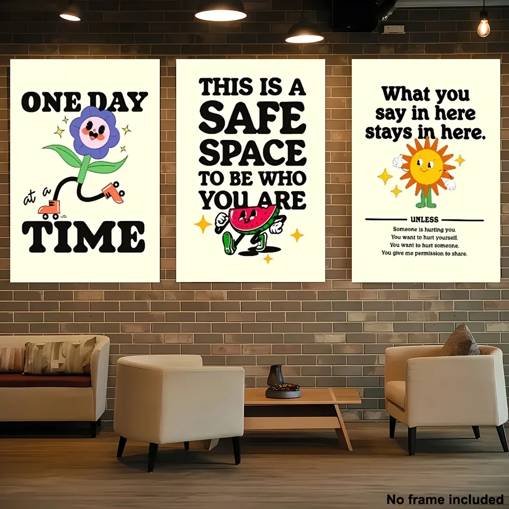 2D plat, ensemble de 3 affiches d'affirmation d'amour de motivation minimaliste-empreintes d'art murales sur toile verticale sans cadre avec Positiv