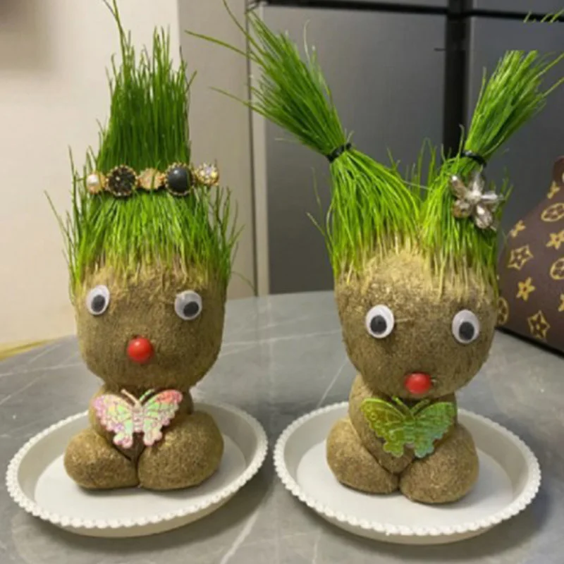 Creative DIY Straw Head Doll Decoration Office Home Home Greenery Ornament Home Decoration Small Straw Head Doll Potted Plants