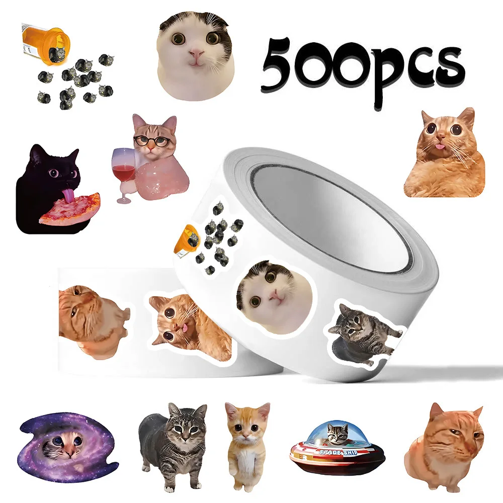500 Stück Kawaii Katzen-Meme-Aufkleber Graffiti Wasserfeste Aufkleber für Laptop Handy Gepäck Notizbuch Schreibwaren Niedliche Cartoon-DIY-Dekoration ﻿