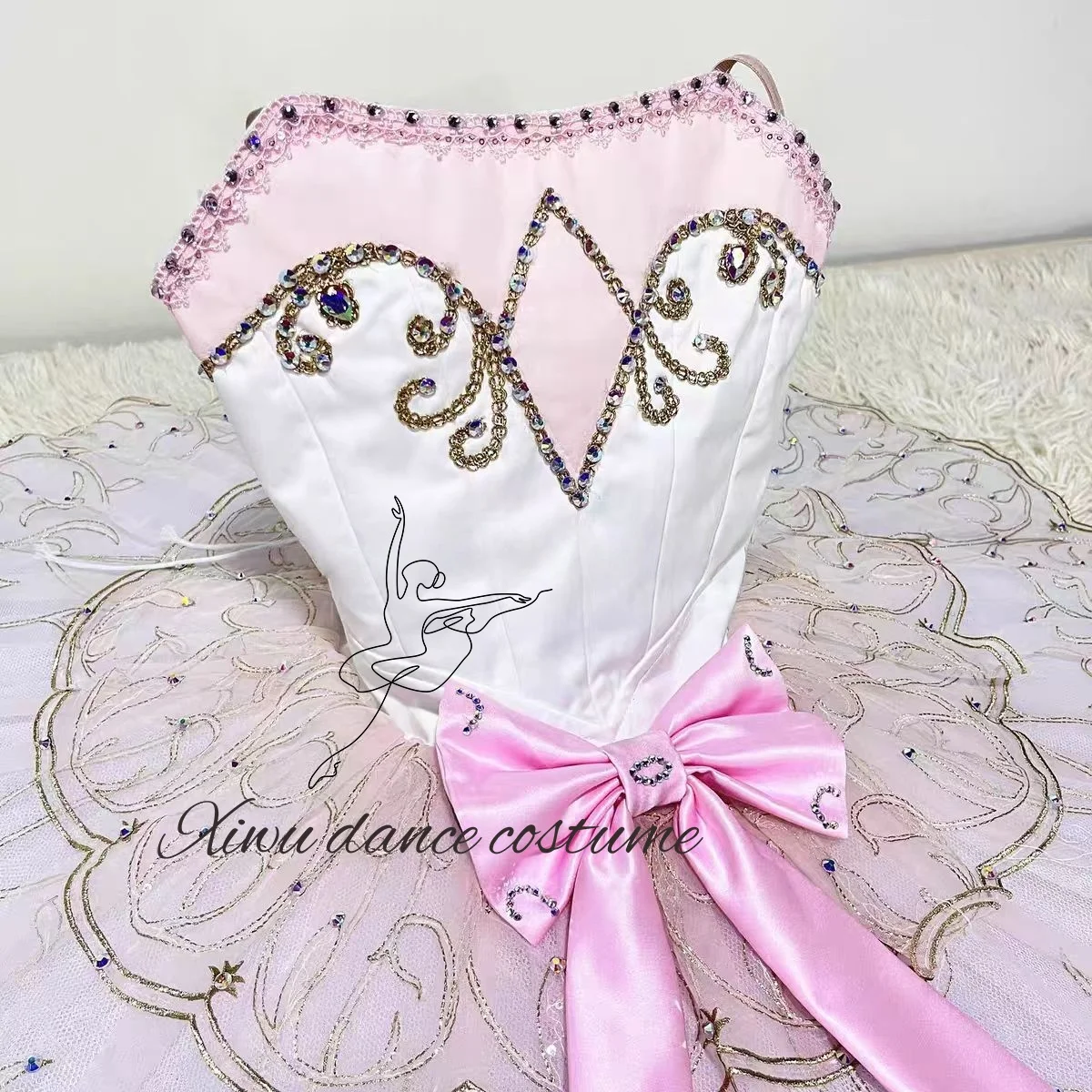 فستان باليه بحيرة البجع، تغليف آلهة زهرة الله الفجر، تنورة طويلة من الشاش الماسي المتدفق باللون الأزرق المخصص