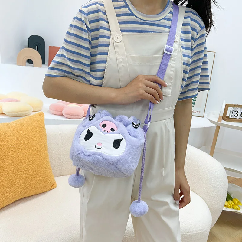 Cartoon Plush Bags For Women Sanrio Cinnamoroll Kuromi Shoulder Bag Large Capacity Crossbody Bag Coin Purse Handbag Girl Gift