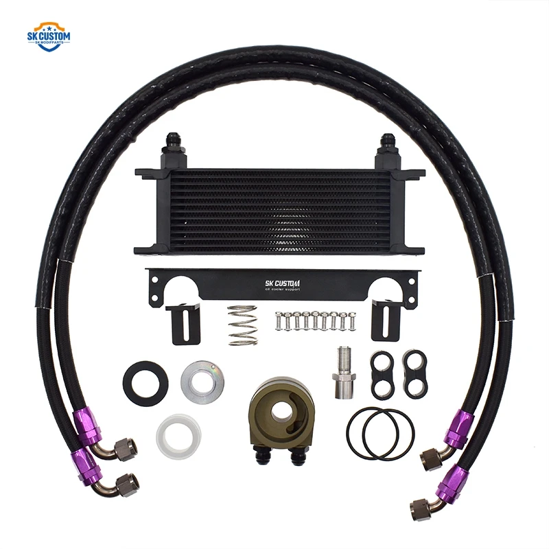 

SK CUSTOM 13 Rows EA111 Engine Oil Cooler Kit With AN8 Oil Filter Sandwich Plate Adapter Hose Kit