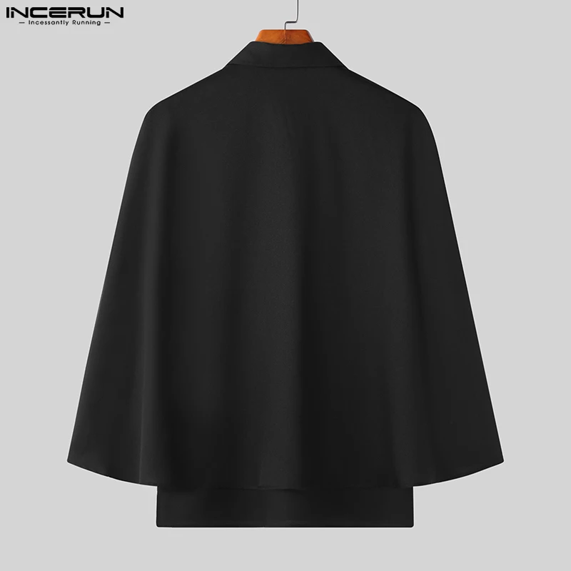 INCERUN Tops 2023 American Style New Mens Fashionable Solid Cloak Fake Two Design Blouse Casual Solid Short Sleeved Shirts S-5XL