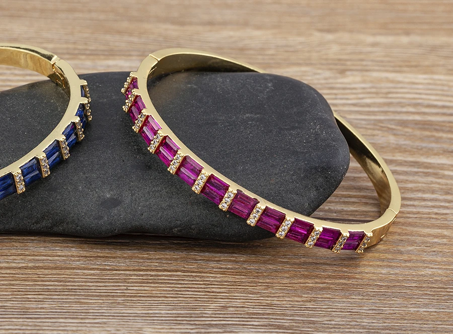 Nidin Neue Luxus Geometrische Zirkon Armband Armreifen Frauen Rosa Grün Blau Kristall Manschette Elegante Hochzeit Erklärung Schmuck – Detail 22