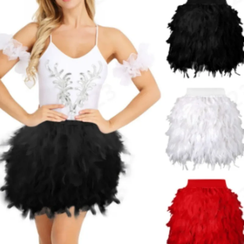 

Feather Hem Skirt Stage Performance Outfit Irregular Asymmetrical for Street Fashion Bold and Eye Catching Party Wear