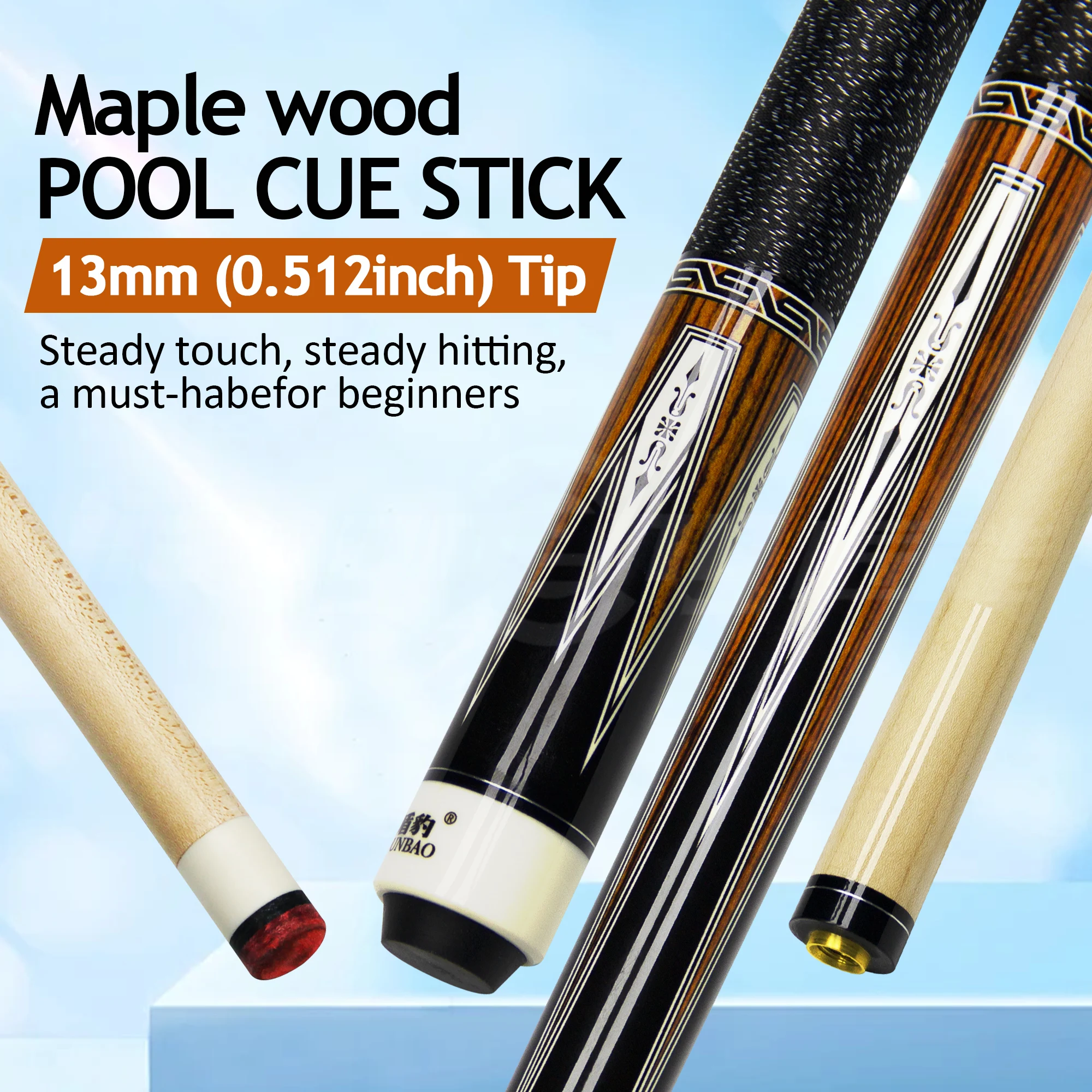 

Cue Stick Pool 13mm Maple Wood Billiard Cue, Dental Joint & Multi-Layer Tip for Snooker/9-Ball/3 Cushion, taco de billar