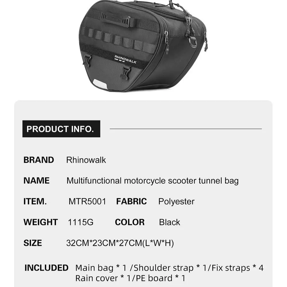 Motorcycle Hard Shell Bag 16L Motorcycle Scooter Tunnel Bag With Rain Cover Shoulder Strap For Honda BMW YAMAHA Bag Parts