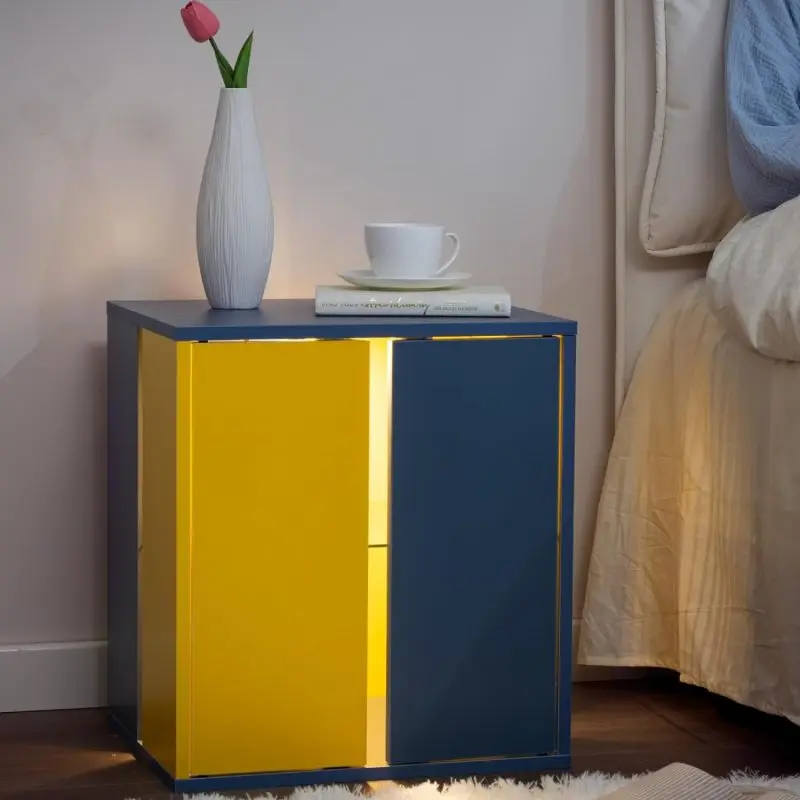 

Bedside Tables with LED Farmhouse Gray Nightstand Tables with Glass Shelves Led End Table for Living Room