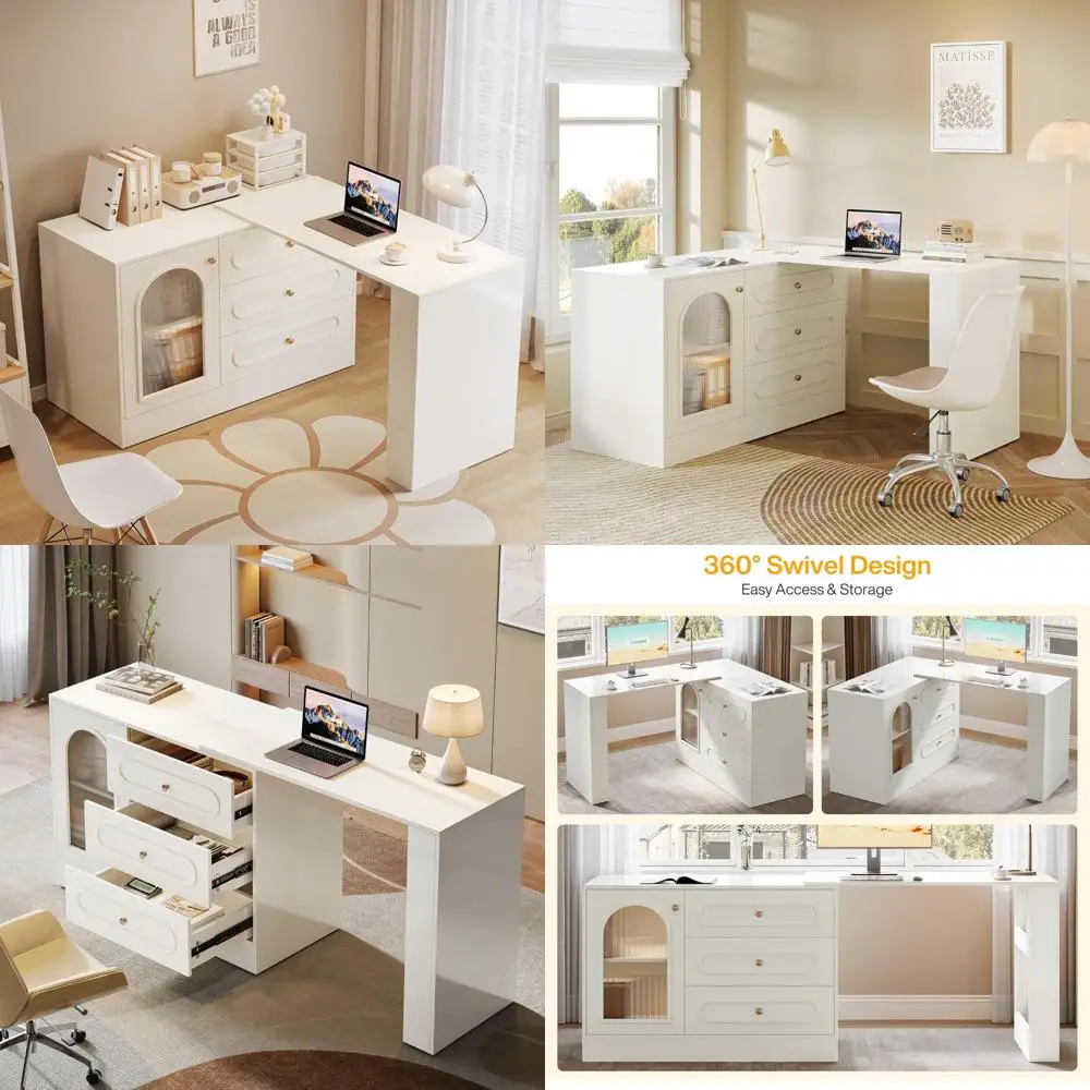 

Modern Corner Computer Desk with Storage Cabinet and 3 Drawers for Compact Spaces