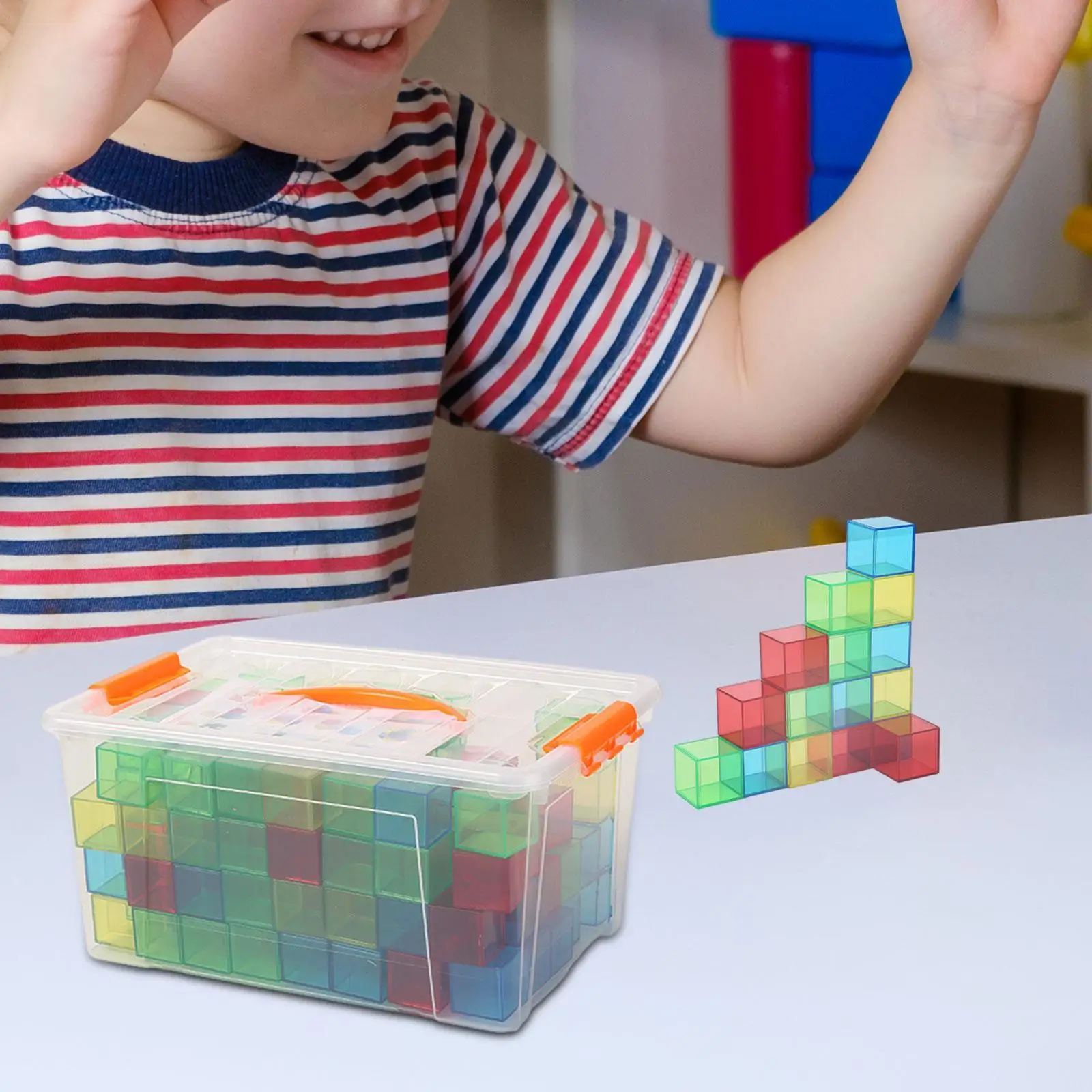 Juego de apilamiento cuadrado de cubos transparentes, juguetes educativos para niñas y niños, bloques para contar, material didáctico colorido (144 piezas)