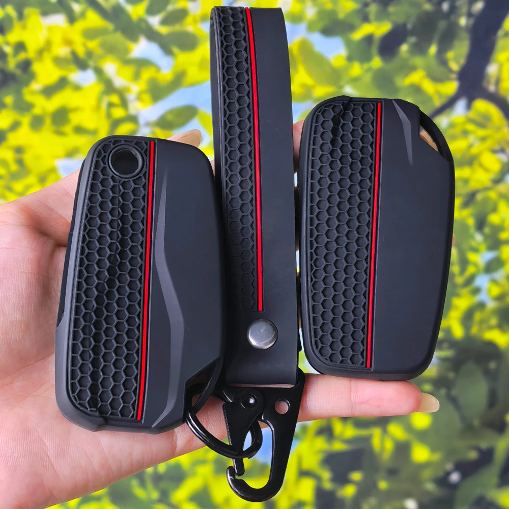 Textured Honeycomb Silicone Key Shell With Keychain for DUCATI Multistrada V2 V2S V4 V4S 1260S 950S Moto Key Sleeve