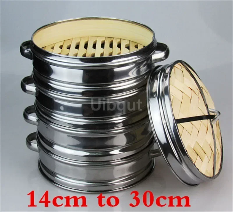 14 to 30cm Stainless Steel Cookware Bamboo Steamer with lid Chinese Kitchen Cookware For Cooking Fish Rise Pasta Vegetables Dim