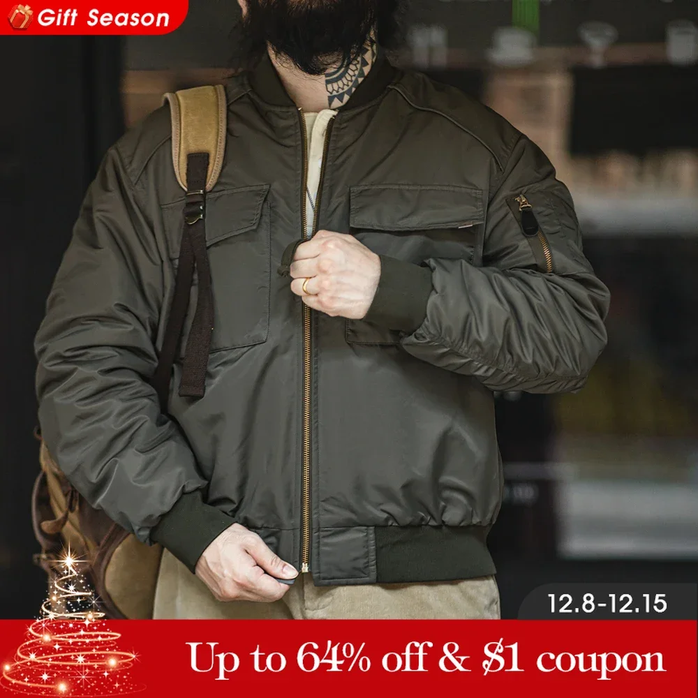 Maden-casaco de beisebol espessado estilo militar masculino, jaqueta piloto MA1, algodão, vintage, inverno