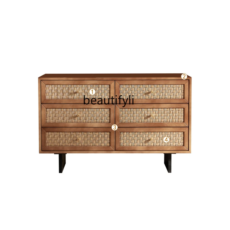

Комод из твердой древесины ротанга с выдвижными ящиками, простой современный шкаф для хранения с боковыми ящиками, бесшумный входной шкаф