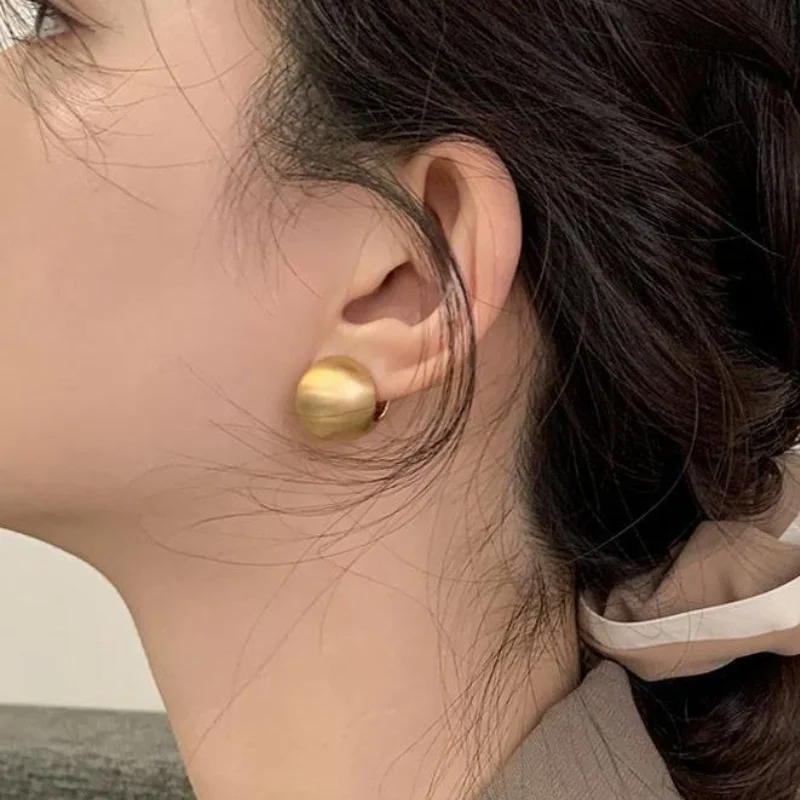 Vintage Frosted Ball Shape Hoop Earrings for Women 2025 New Fashion Spherical Statement Earring Jewelry Gifts