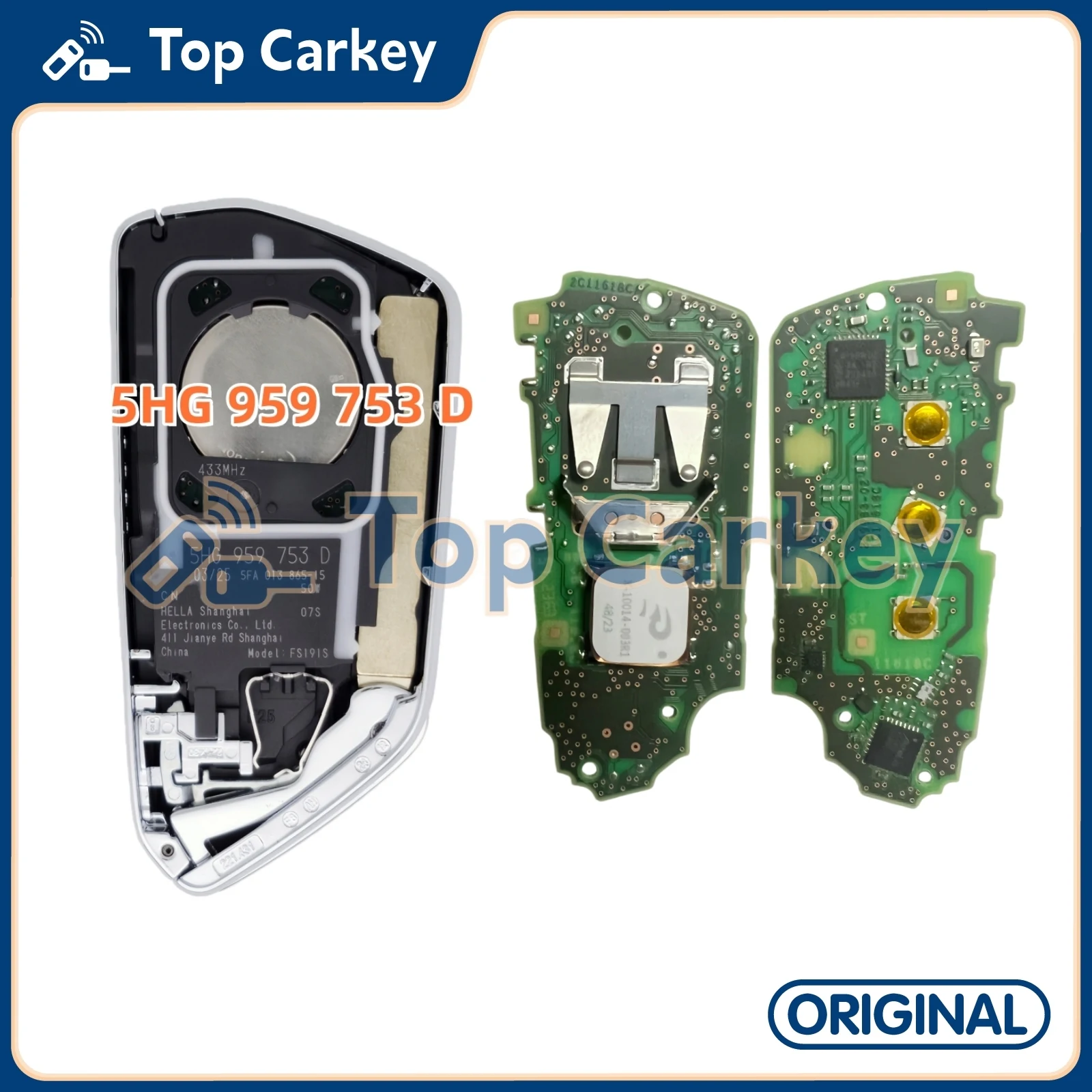 TopCarkey 5HG 959 753 B D Original Smart Key 5D Chip 433MHz für MQBevo Golf 8 Tiguan Passat Talagon MEB ID3 ID4 ID6
