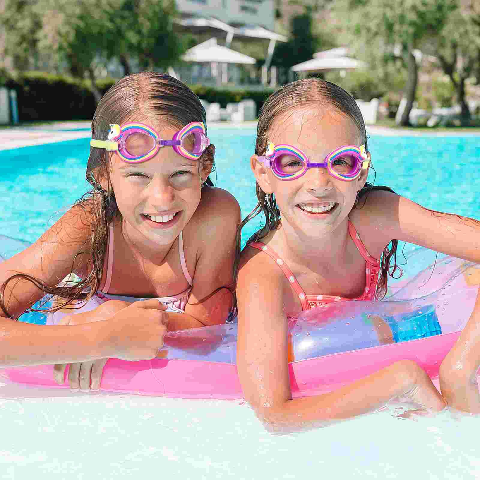 Gafas de natación para niños, sin niebla, anti UV, diseño de dibujos animados, gafas de natación ligeras para niños pequeños, arcoíris