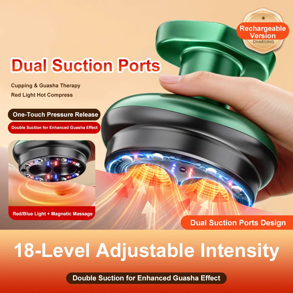 

Smart Cupping Massage Machine 18 Levels Electric Heating Dual Suction Ports Skin Scraping Massager Fat Burning Slim Relieve Pain