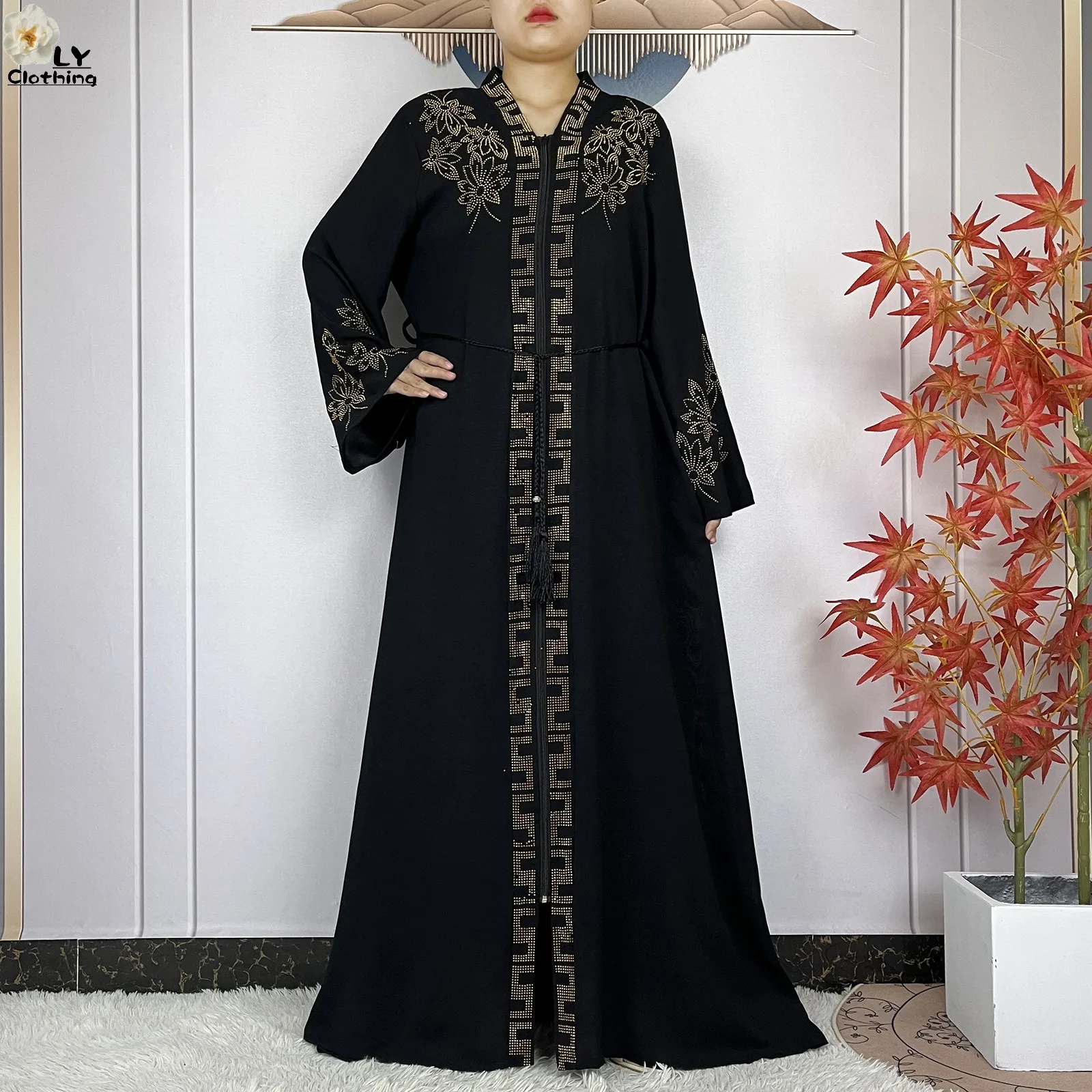 Nowa afrykańska abaja muzułmańska dla kobiet elegancka sukienka szyfonowa otwarte łańcuszki luźny krój Femme szata Islam Dubai sukienki imprezowe z