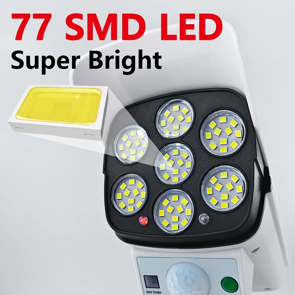 Outdoor Solar Lights With Motion Sensor Remote Controller FloodLights Wireless 77LED Fake Security Camera for Garden Decoration