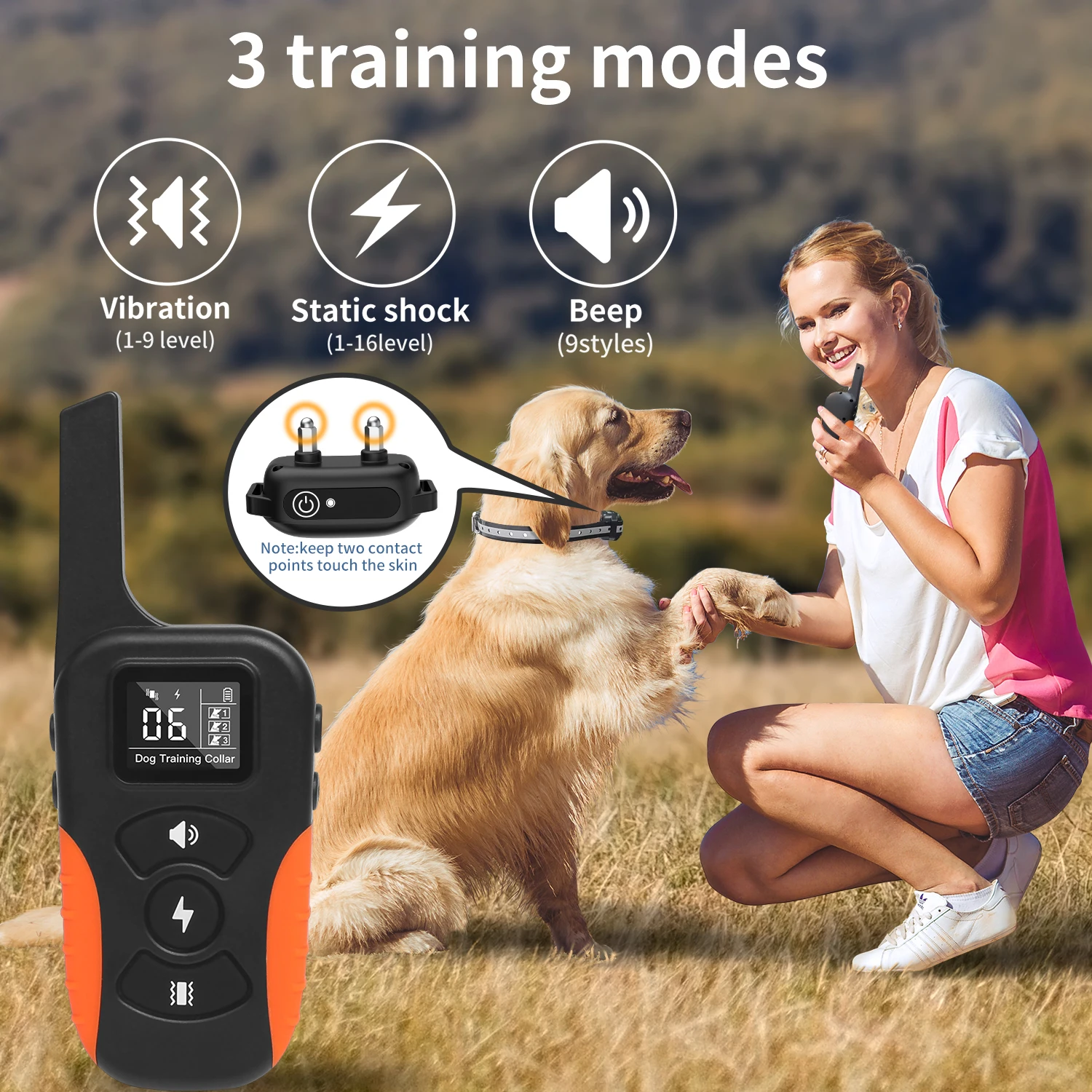 3300ft Remote Dog Training Collar Vibrating Dog Collar Beep Vibrate Electric Shock IPX7 Waterproof Rechargeable Bark Stop