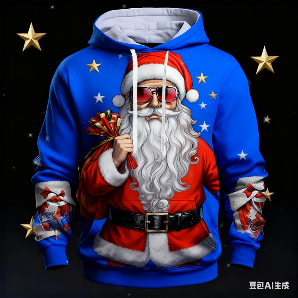 Christmas Autumn Men's Hoodie Funny Santa Claus pattern print hoodie New Year's gifts hoodies for man Winter Men's y2k clothing