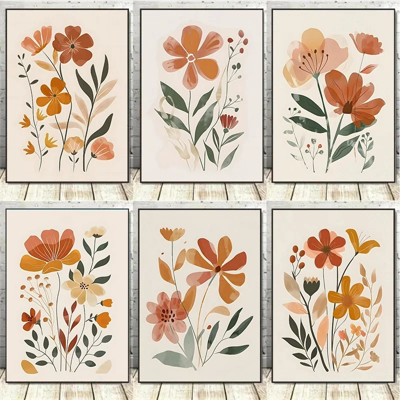 Moderne böhmische minimalistische neutrale Blumenkunst Retro Poster Drucke Leinwand Malerei Wand Kunst Bild Wohnzimmer Home Decor