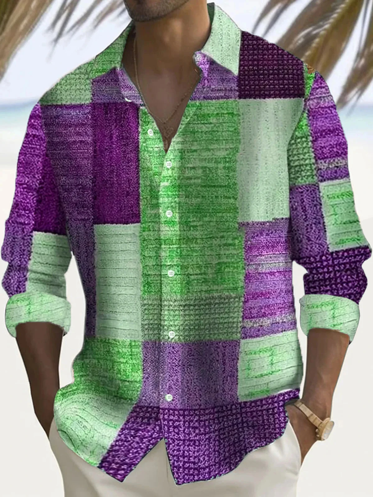 Retro men's shirt, fashionable checkered printed shirt, summer casual short sleeved street shirt