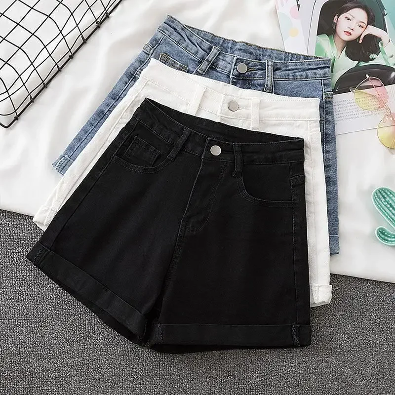 

ITOOLIN Summer Women Casual Denim Shorts With Pocket Button Up High Waist A-line Jean Shorts Loose Women Office Trousers 2024