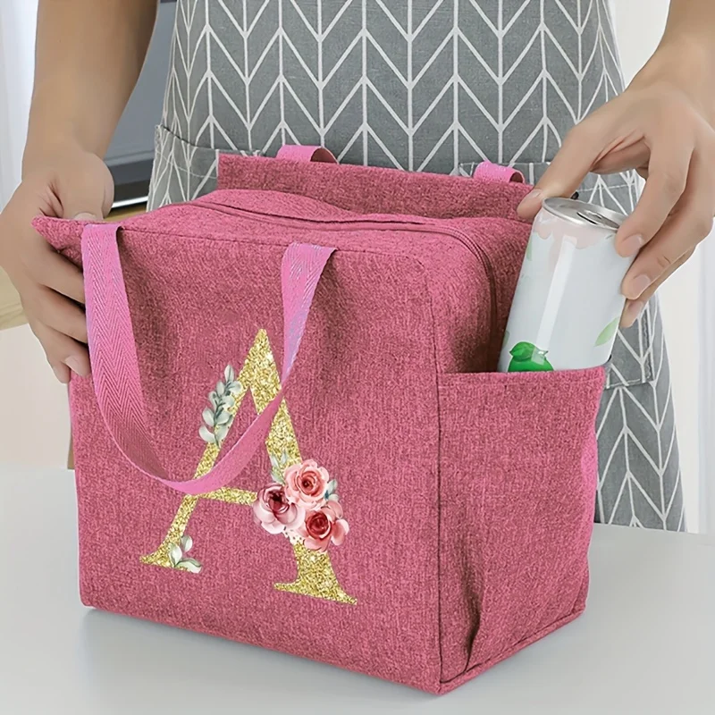 A ~ N borsa da pranzo in Nylon stampato con lettera con cerniera borsa isolante impermeabile borsa per il ghiaccio adatta per viaggi da Picnic da lavoro per uomo e donna