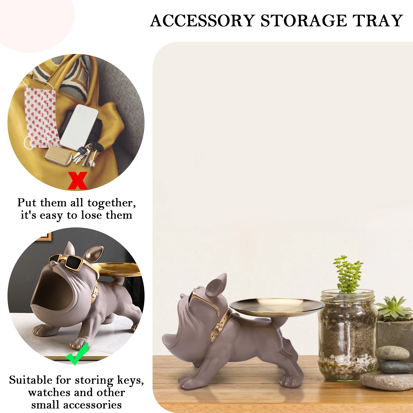 

Bulldog Storage Sculpture Entrance Crafts Resin Key Holder Figurine Candy Sundries Household Supplies for Study Coffee Shop