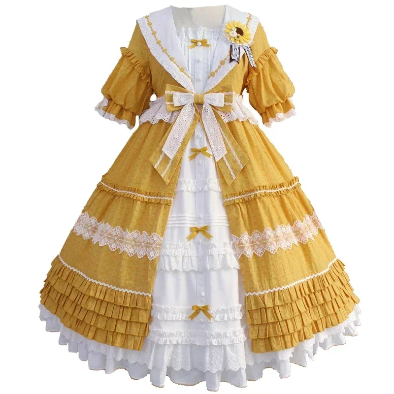 Lolita Sunflower Bow Lace Wood Ear Trim Dress by Alice girl