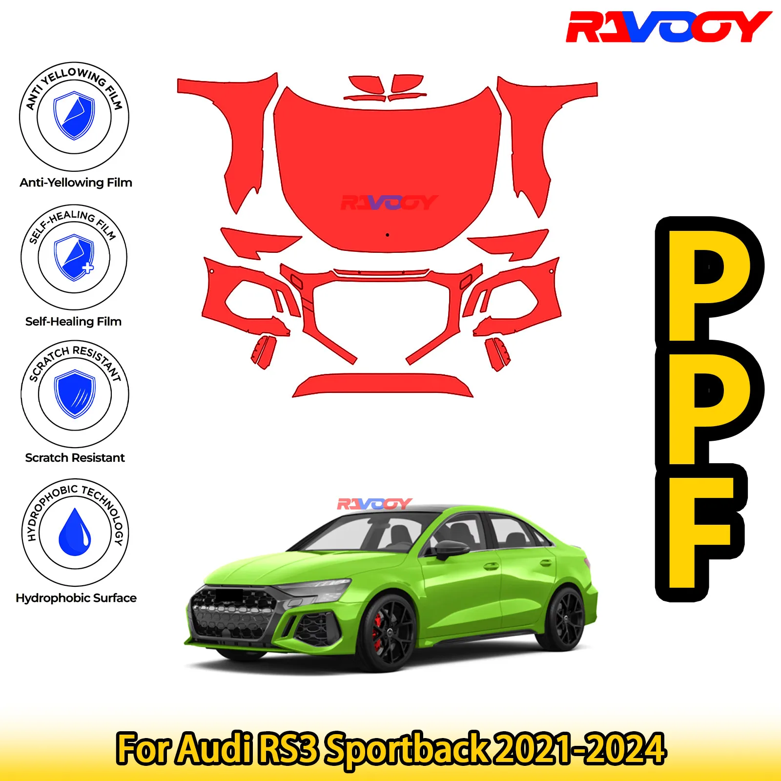 

For Audi RS3 Sportback 2021-2024 Glossy Matte Black Precut front PPF Kit Paint Protection Film