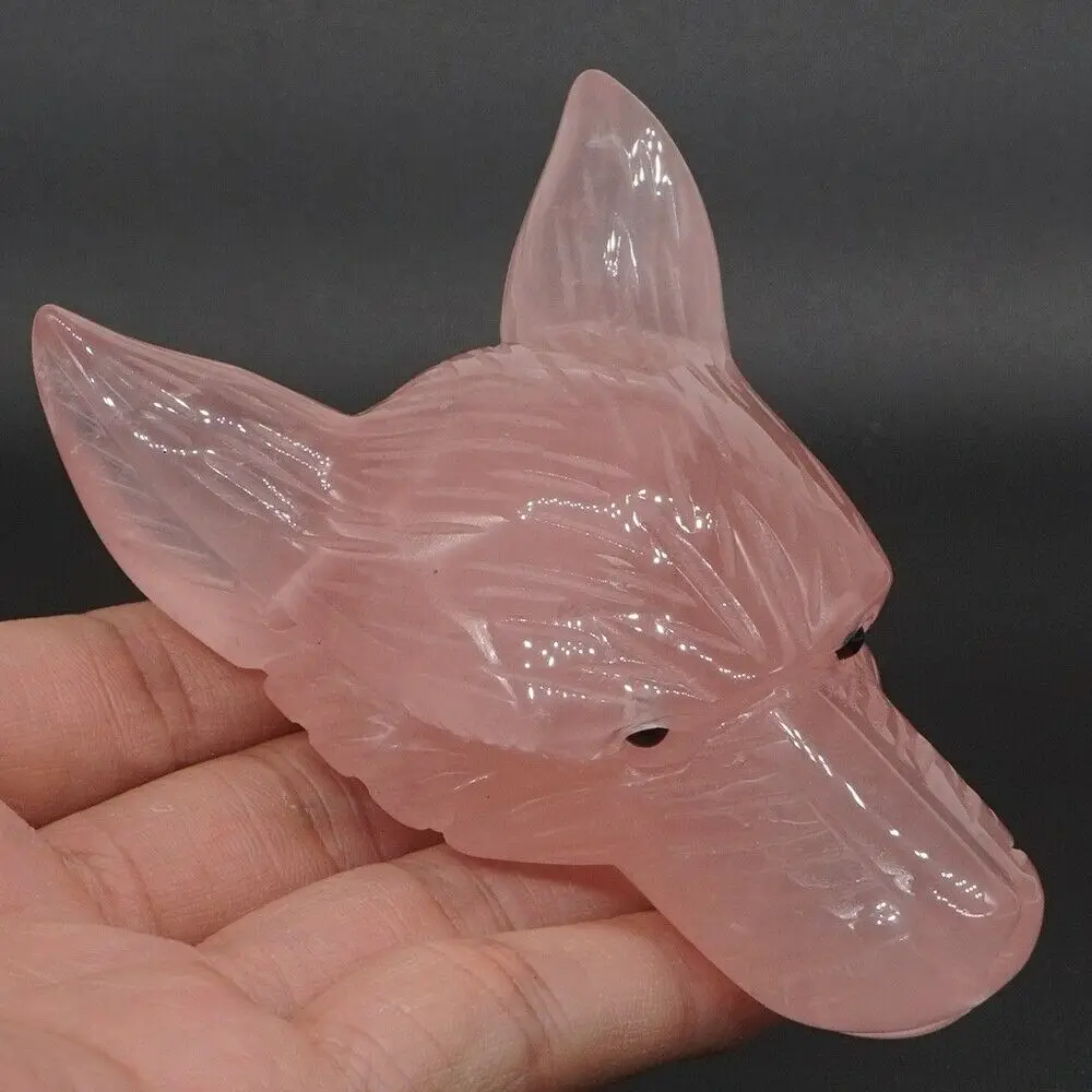 

4" Wolf Head Pendant Natural Gem Rose Quartz Crystal Hand Carved Reiki Healing Stone Figurine Craft Home Ornament Decoration #1